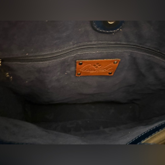 New Adeline Elegant Navy Blue & Silver Embossed Tote Bag Beautiful with Tassel - Picture 9 of 12